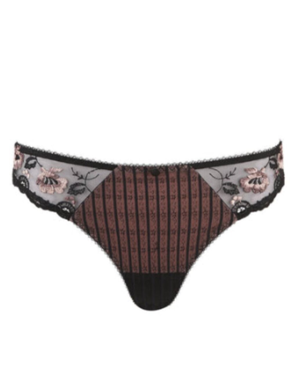 Aubade Folies Frivole Black & Pink Embroidered Lace & Mesh Thong